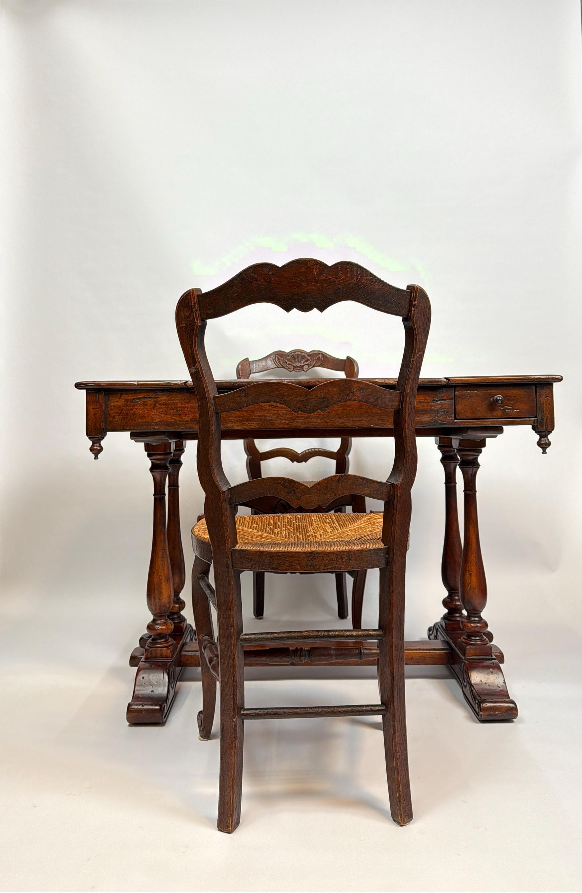 Antique Handcarved Walnut Chess Table, Backgammon Game by Theodore Alexander