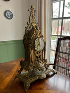 Antique French Brass Mantel Clock Rococo Style Decorative Piece Elegant Design Working Condition Statement Decor Collectible Treasure