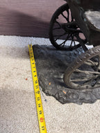 Large Bronze French Rickshaw Sculpture Antique Figurative Art Piece Decor