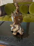 Antique French Bronze Cherub Mantel Clock Blue Porcelain Accents Rococo Gilt Rare Old Home Decor Unique Collectible Table Decoration