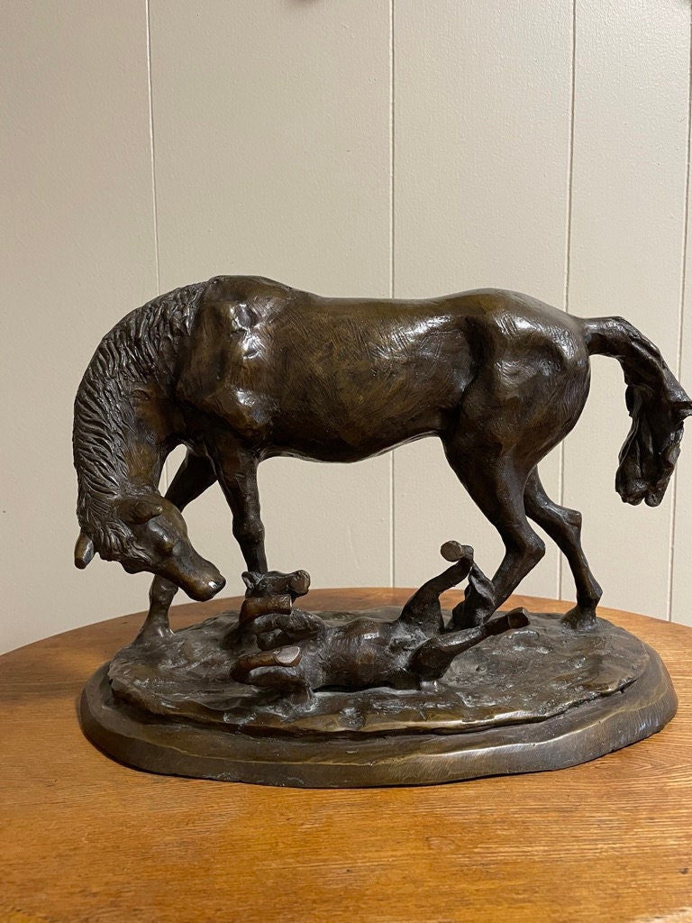 Bronze Horse Sculpture Vintage Animal Figurine Western Art Decorative Equestrian Statue Rustic Cabin Decorative Large Heavy Collectible