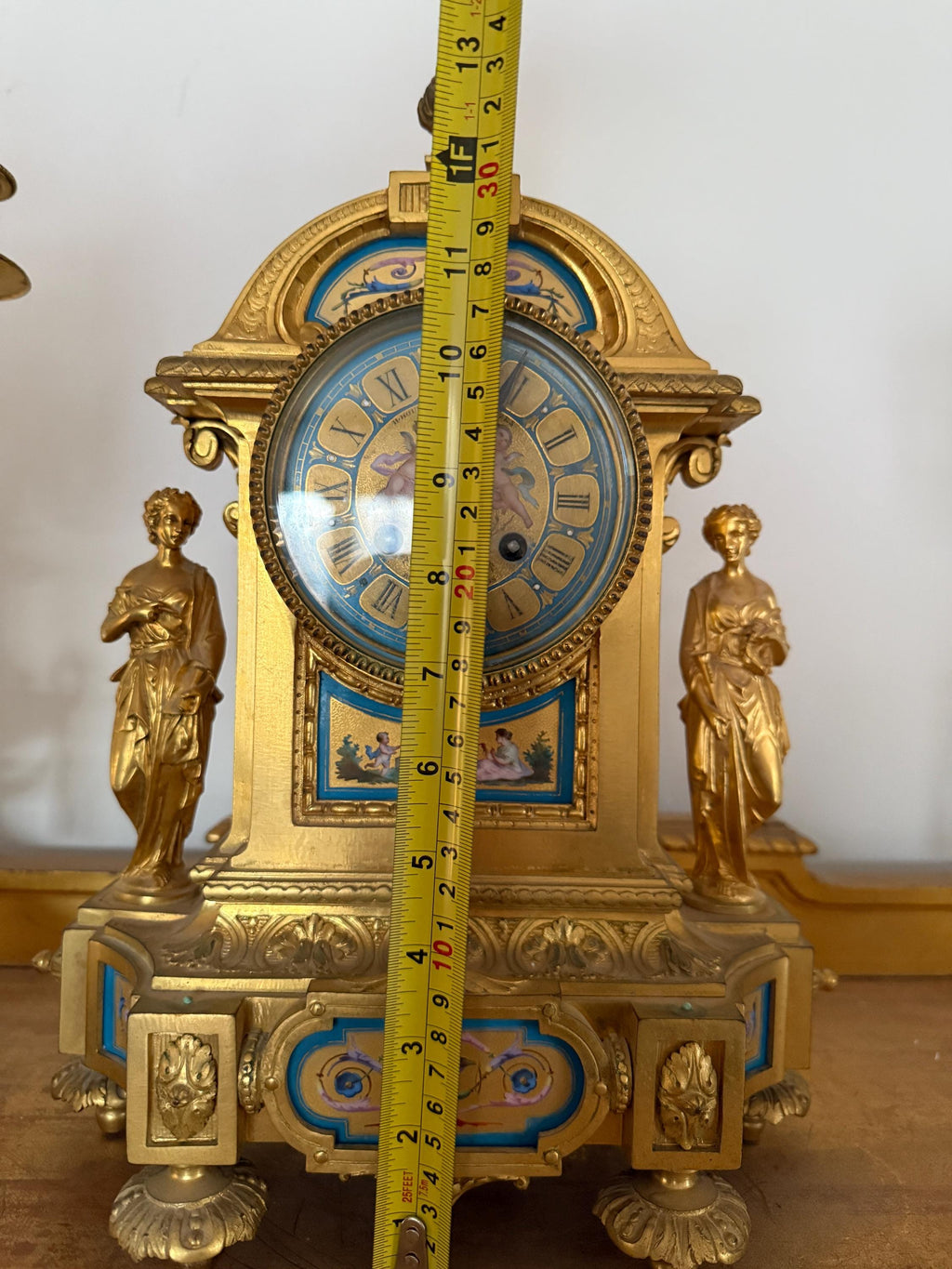 Antique French Ormolu Clock Candelabra Garniture Set Late 19th Century Cloisonné Enamel Sevres  Porcelain Clock  Set Luxurious Home Decor