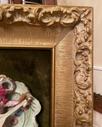 Antique Porcelain Wall Plaque Couple Relief Gilt Frame Velvet Backing Victorian Style French Rococo Art Figurine Decor Romantic Gift Idea