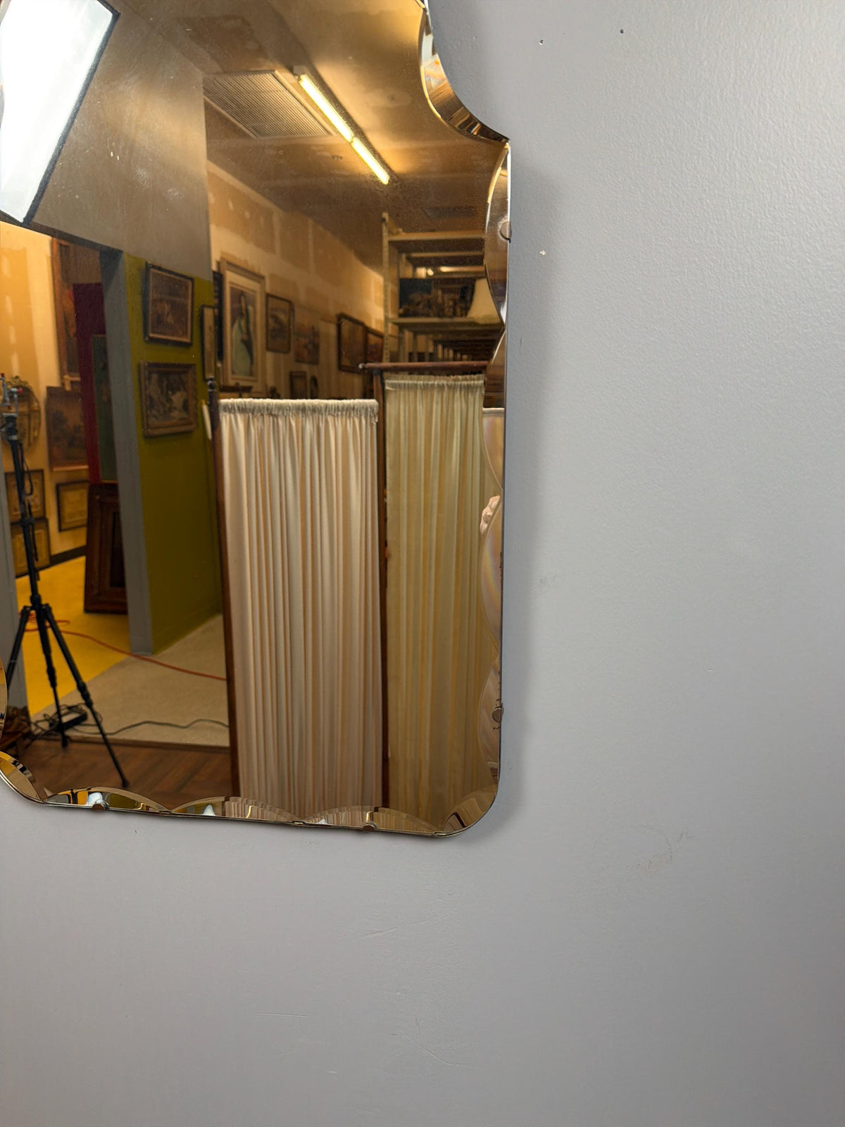 Vintage Art Deco Beveled Mirror: Scalloped Edge Hollywood Regency Wall Accent
