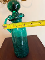 Vintage Crackle Glass Decanter Green Art Glass Pitcher Stopper Bottle Mid Century Barware Teal Emerald Green Crackle Glass Cruet Mid Century