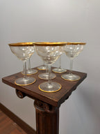 Vintage Gold Rim Coupe Glasses Set of 7 Clear Champagne Cocktail Glasses Elegant Barware