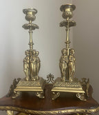Antique Pair Candlestick Holders Elegant Figurine Design Victorian Style Decorative Accent Pieces Mantel Table Shelf Display Home Decoration