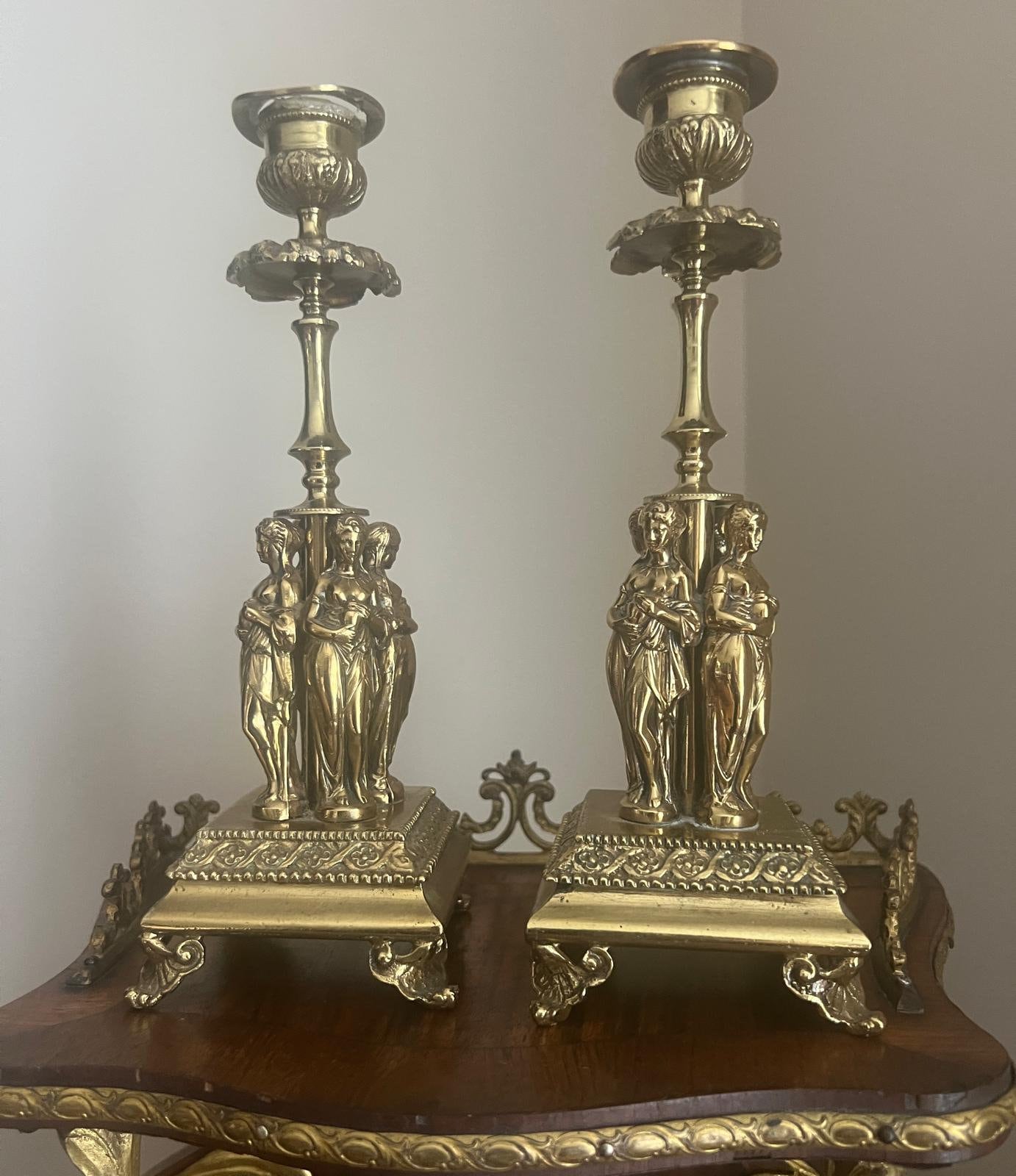 Antique Pair Candlestick Holders Elegant Figurine Design Victorian Style Decorative Accent Pieces Mantel Table Shelf Display Home Decoration