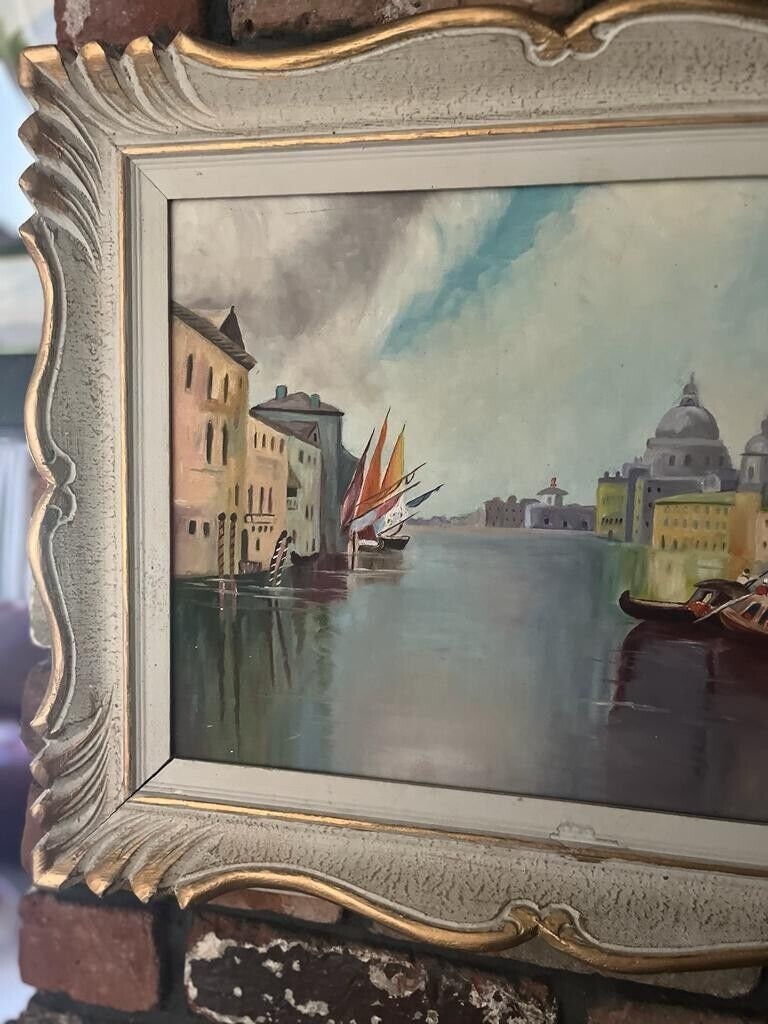 Vintage Gondola Venice Painting Ornate Frame Wall Art European Canal Scene Handmade Oil Artwork Classical Home Decoration Unique Piece