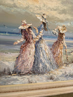 Women on the Beach Impressionist Oil Painting Mid‑Century Impressionist Women Pastel Portrait Seaside Oil Painting Victorian Lady Artwork