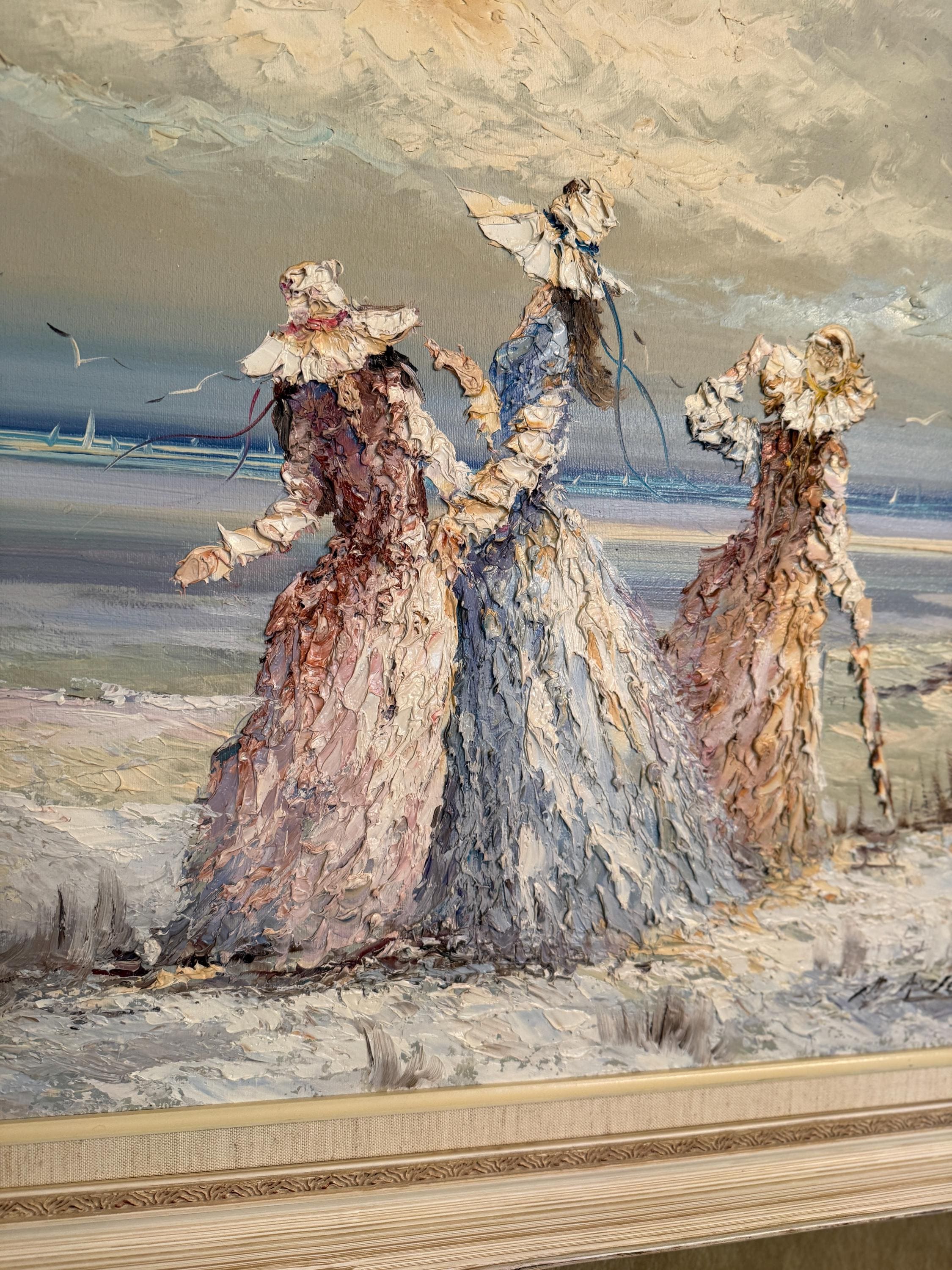 Women on the Beach Impressionist Oil Painting Mid‑Century Impressionist Women Pastel Portrait Seaside Oil Painting Victorian Lady Artwork