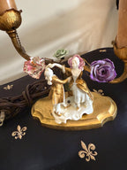 Antique Pair of French Victorian Bronze & Porcelain Lamps Early 1900s Hand Painted Figurines Flowers Exquisite Rare Pair Working Table Lamp