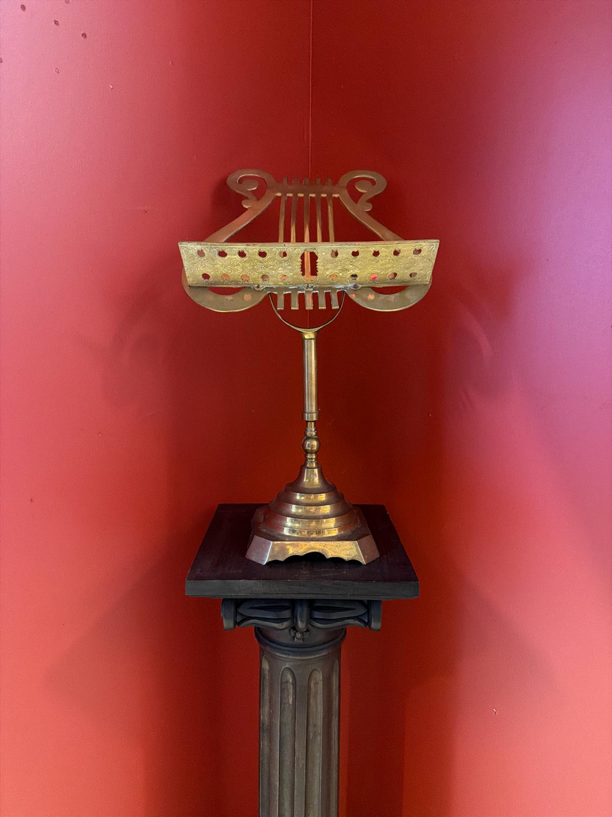 Vintage Brass Lyre Music Stand Sculpture Neoclassical Decor Pedestal Display