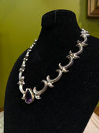 Vintage Taxco Sterling Silver Amethyst Necklace, Modernist Mexican Silver Statement Necklace, Sculptural 925 Link Necklace, Artisan Jewelry