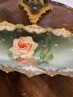 Antique Hand Painted Porcelain Bowl Pink Rose Design Ornate Gold Trim Art Nouveau Austrian Centerpiece Decorative Collectible Display Dish