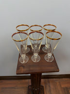 Vintage Gold Rim Champagne Flutes Set of 6 Clear Glass Tapered Mid Century Elegant Barware