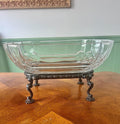 Vintage Art Deco Fluted Glass Dish Elegant Crystal Dish Heisey Bowl Silverplate Stand Centerpiece Jardiniere Fruit Bowl Vintage Glassware