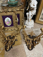 Pair of Vintage Heavy Gold Cast Iron Candlestick  Wall Sconces