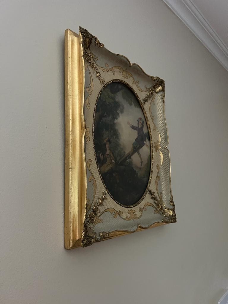 Antique Style Oval Wall Art Romantic Dancing Couple Print Gold Baroque Frame Victorian Vintage Decoration Painting Inspired Home Display
