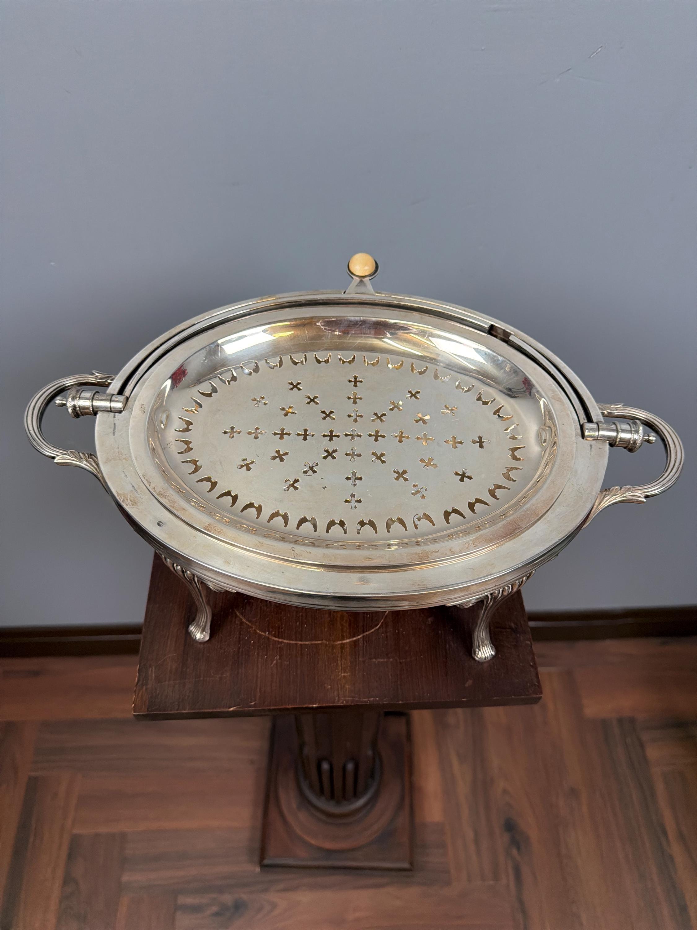 Vintage Silver Plated Chafing Dish, Ornate Baroque Serving Warmer with Lid