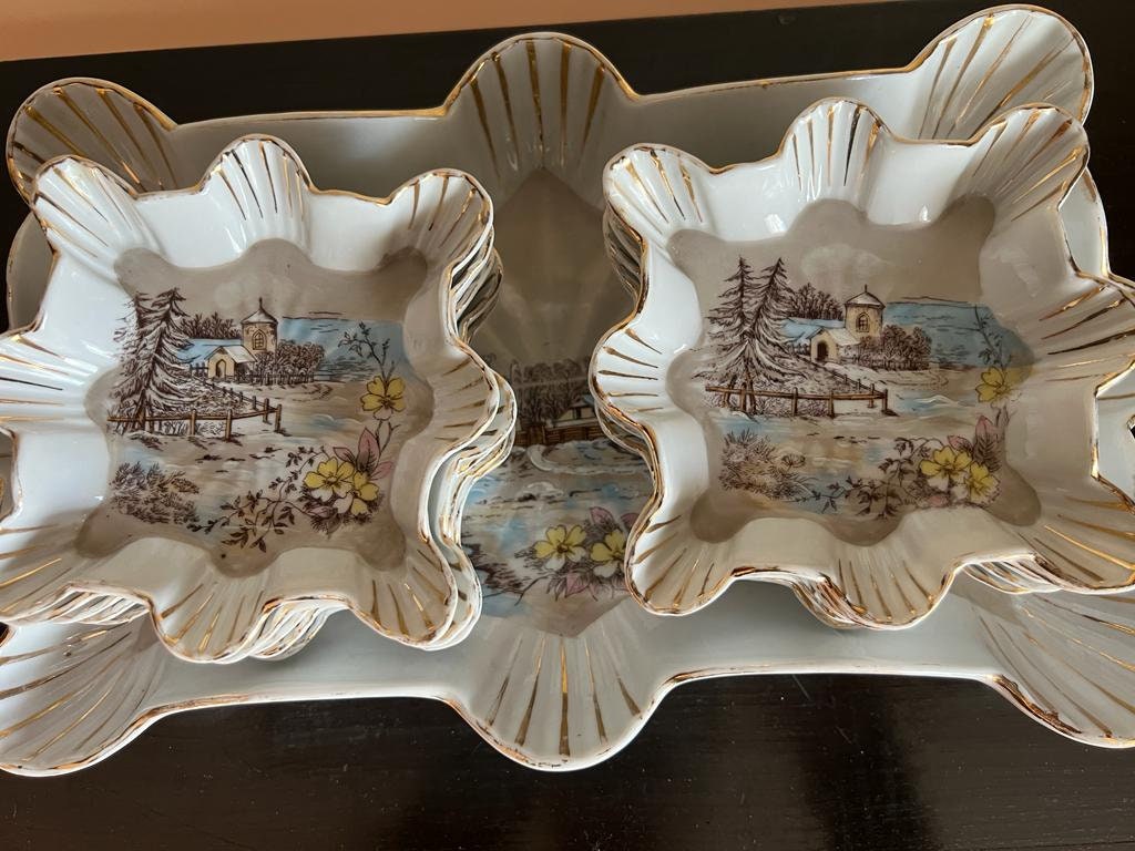 Antique BS M. Austria 11 Pcs Victorian Serving Ice Cream Set  1847 Rogers Bros Silver Knife