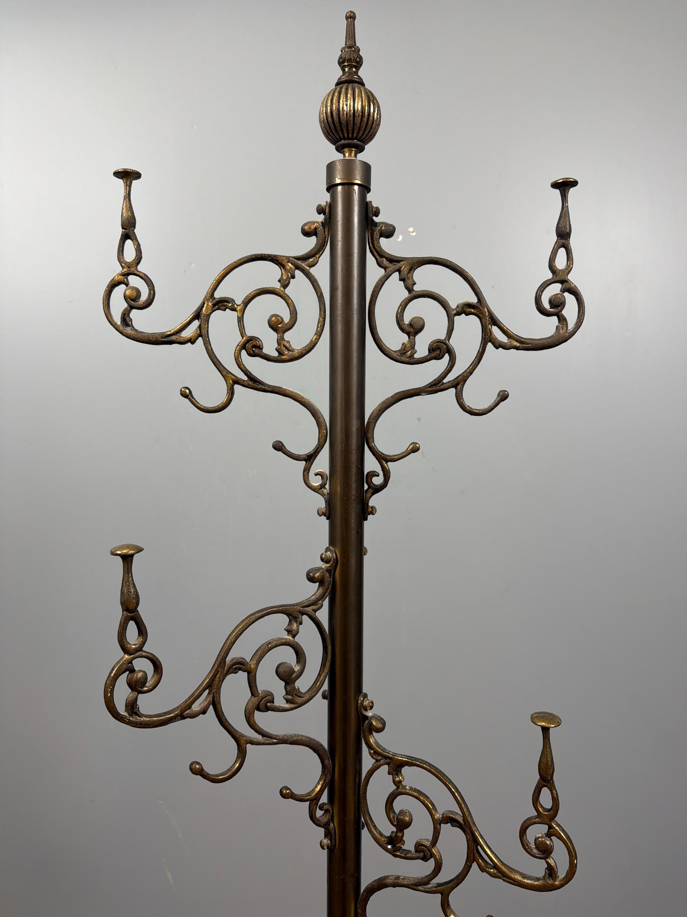 Antique Brass Rococo Revival Coat Stand | Ornate Victorian Entry Hall Tree
