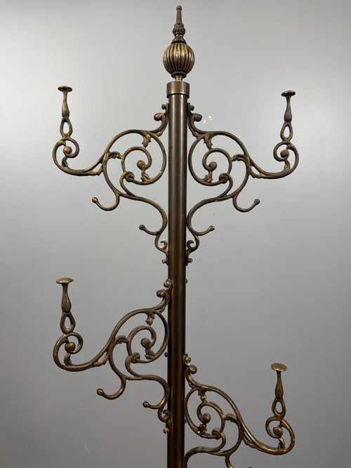 Antique Brass Rococo Revival Coat Stand | Ornate Victorian Entry Hall Tree