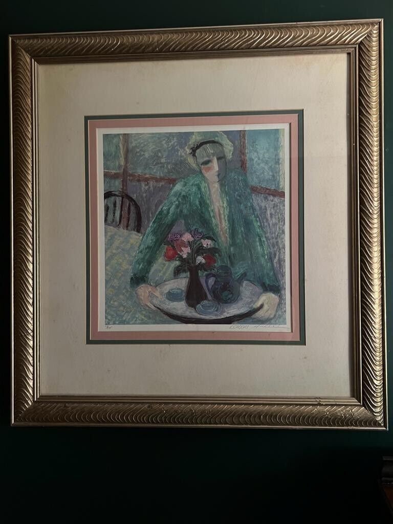 Vintage Barbara Wood Signed Framed Art Print Floral Still Life Elegant Pastel Tones Feminine Interior Statement Wall Decoration Painting