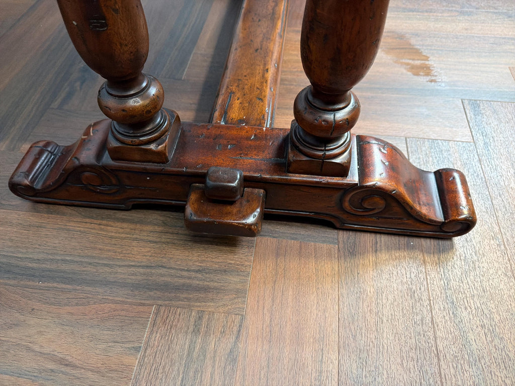 Antique Handcarved Walnut Chess Table, Backgammon Game by Theodore Alexander