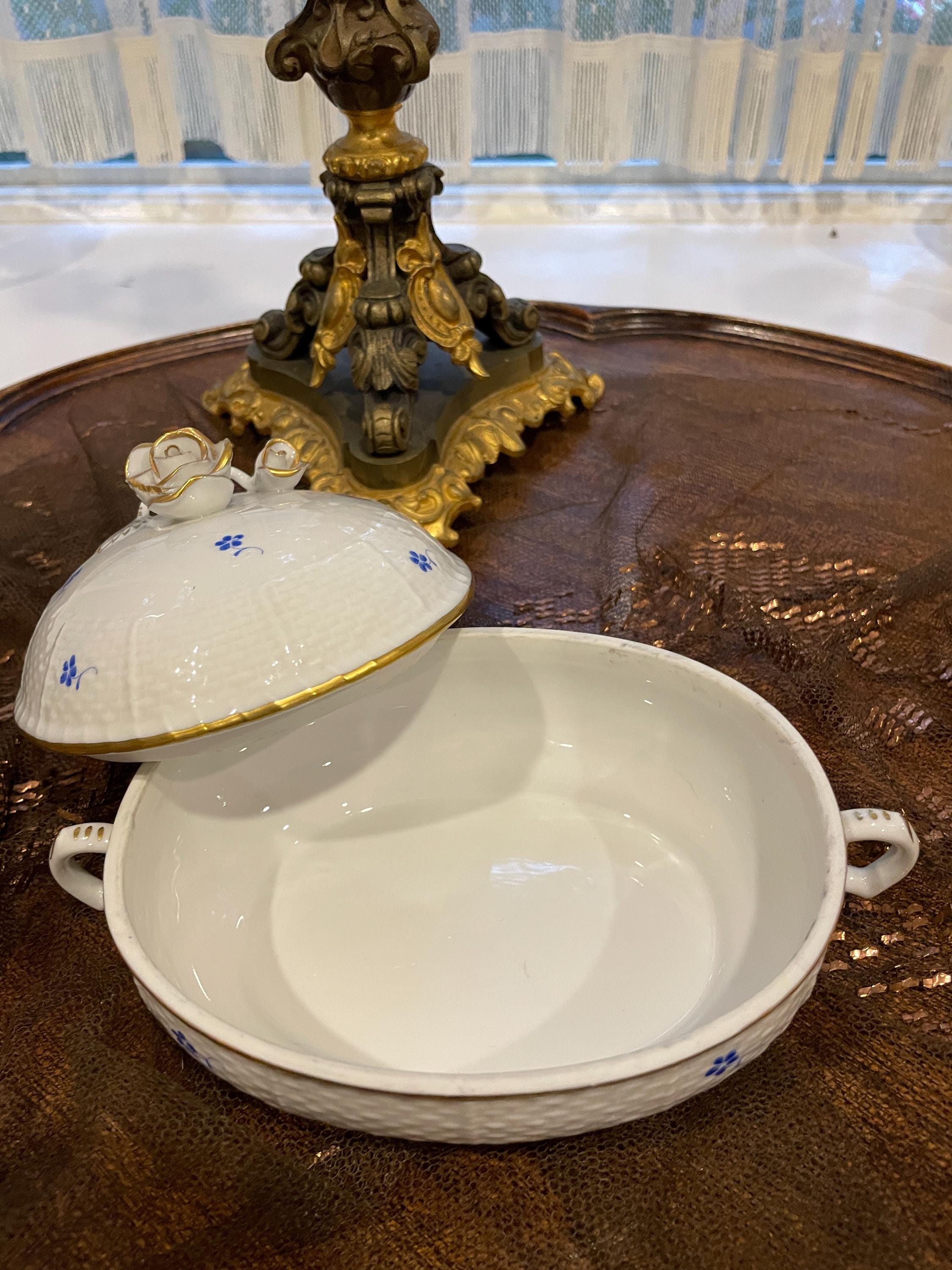 Vintage Herend Porcelain Covered Dish Floral Gold Accents Rose Handle Hungary Handmade Elegant Collectible Kitchen Centerpiece Tableware