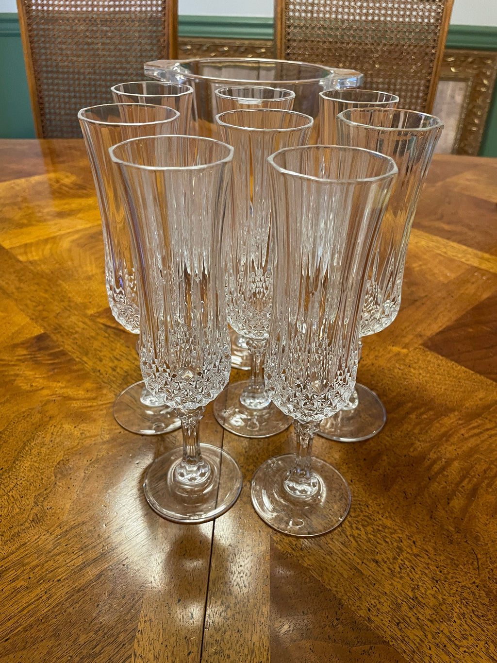 Vintage Footed Tumbler Collectible Glass &Ice Bucket Set 7 Pieces