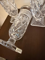 Vintage Clear Pressed Glass Drinkware Set with Mini Pitcher, Elegant Cut Glass Look Set of 8 Goblets & Small Jug Footed Glasses