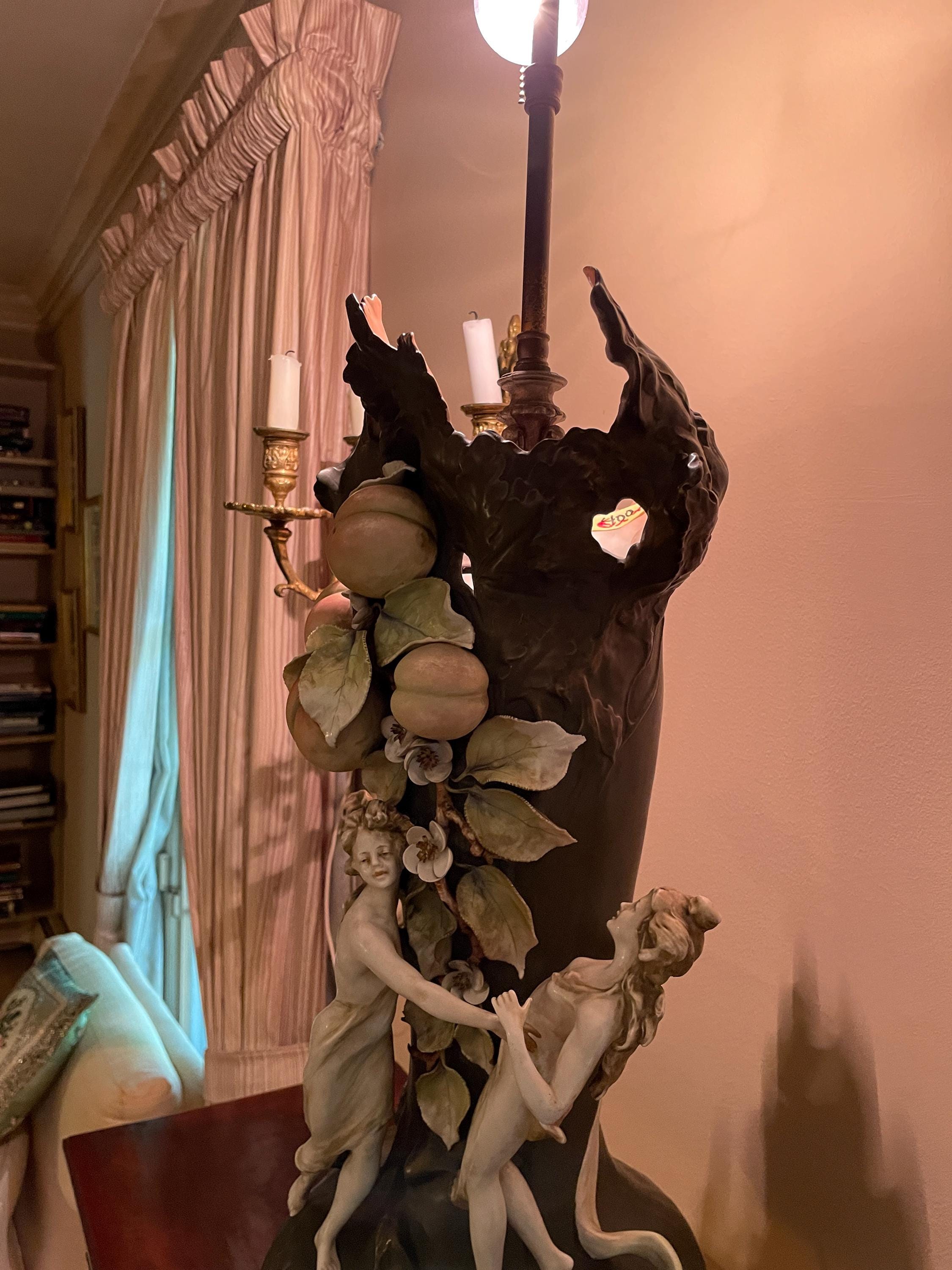 Art Nouveau German Porcelain Nymphs Figural Large Lamp