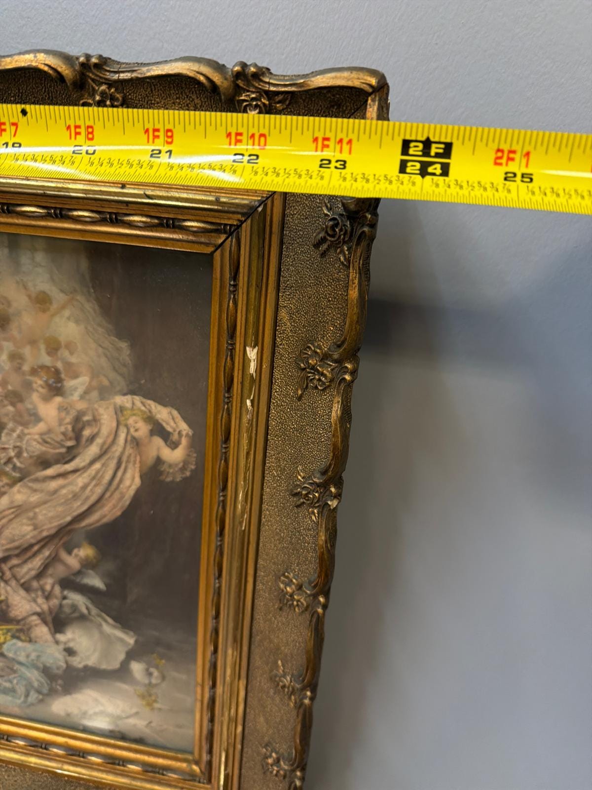 Vintage Ornate Gold Gilt Framed Angel Scene Wall Art Romantic Classical European Style Decor