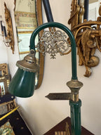 Vintage Park Lamp Post Desk Lamp with Miniature Bench and Sign | Retro Industrial Table Light | Collectible Novelty Lighting Green Gold