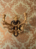 Pair of Vintage Heavy Gold Cast Iron Candlestick  Wall Sconces