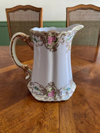Antique Victorian Floral Hand Painted Porcelain  Pitcher Gold Gilt
