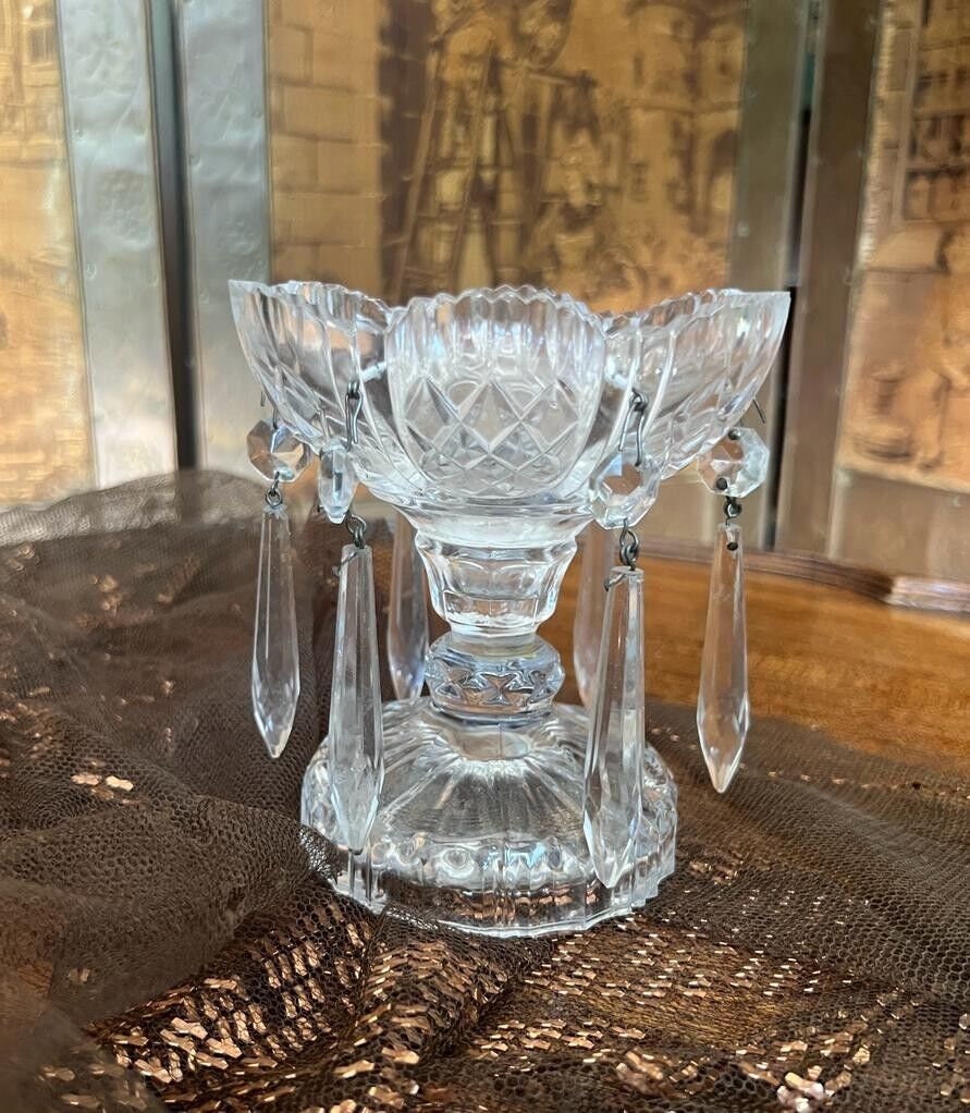 Vintage Crystal Footed Bowl Pair Hanging Prisms Cut Glass Centerpiece Altar Decoration Gothic Victorian Style Timeless Elegance Display