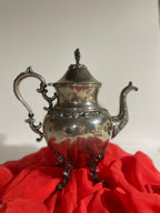 Vintage Silver Plated Copper Tea and Coffee Pot Set with Sugar Pot grapes leaves