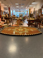 Vintage Inlaid Wood Tray: Damascus Geometric Star Mosaic Wall Hanging