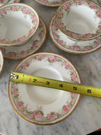 Jean Pouyat Limoges Pink Roses Gold Ramekin & Saucers Set of 6 Vintage Floral Porcelain Soup Bowls Set Gold Rimmed Elegant Dishware