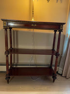 Antique French Empire Mahogany Console Table Three Tier Gilt Bronze Mounts Elegant Hallway Entryway Display Stand Decorative Furniture