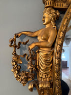 Antique French Gilded Convex Mirror, Neoclassical Urn & Female Figures