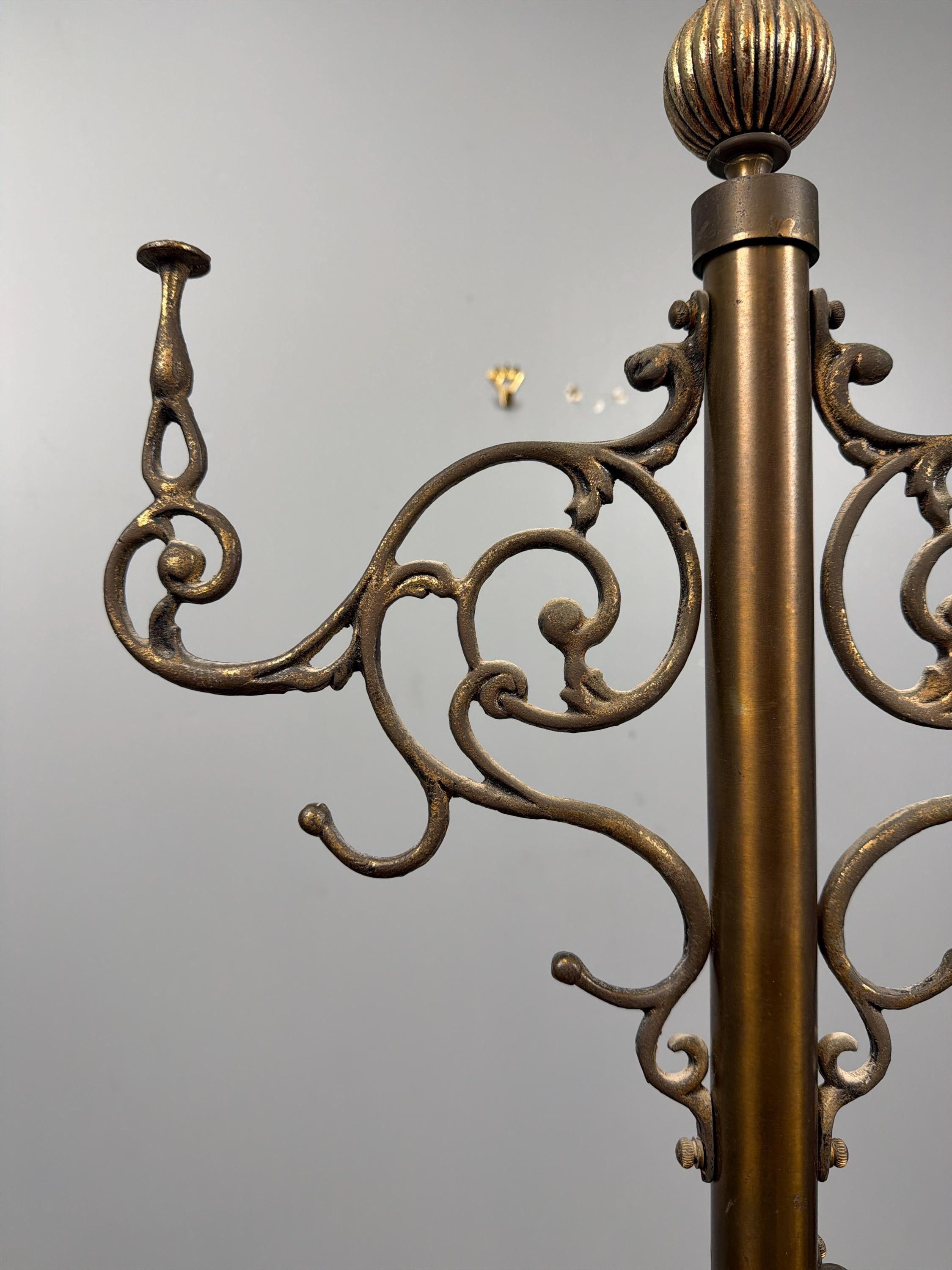Antique Brass Rococo Revival Coat Stand | Ornate Victorian Entry Hall Tree