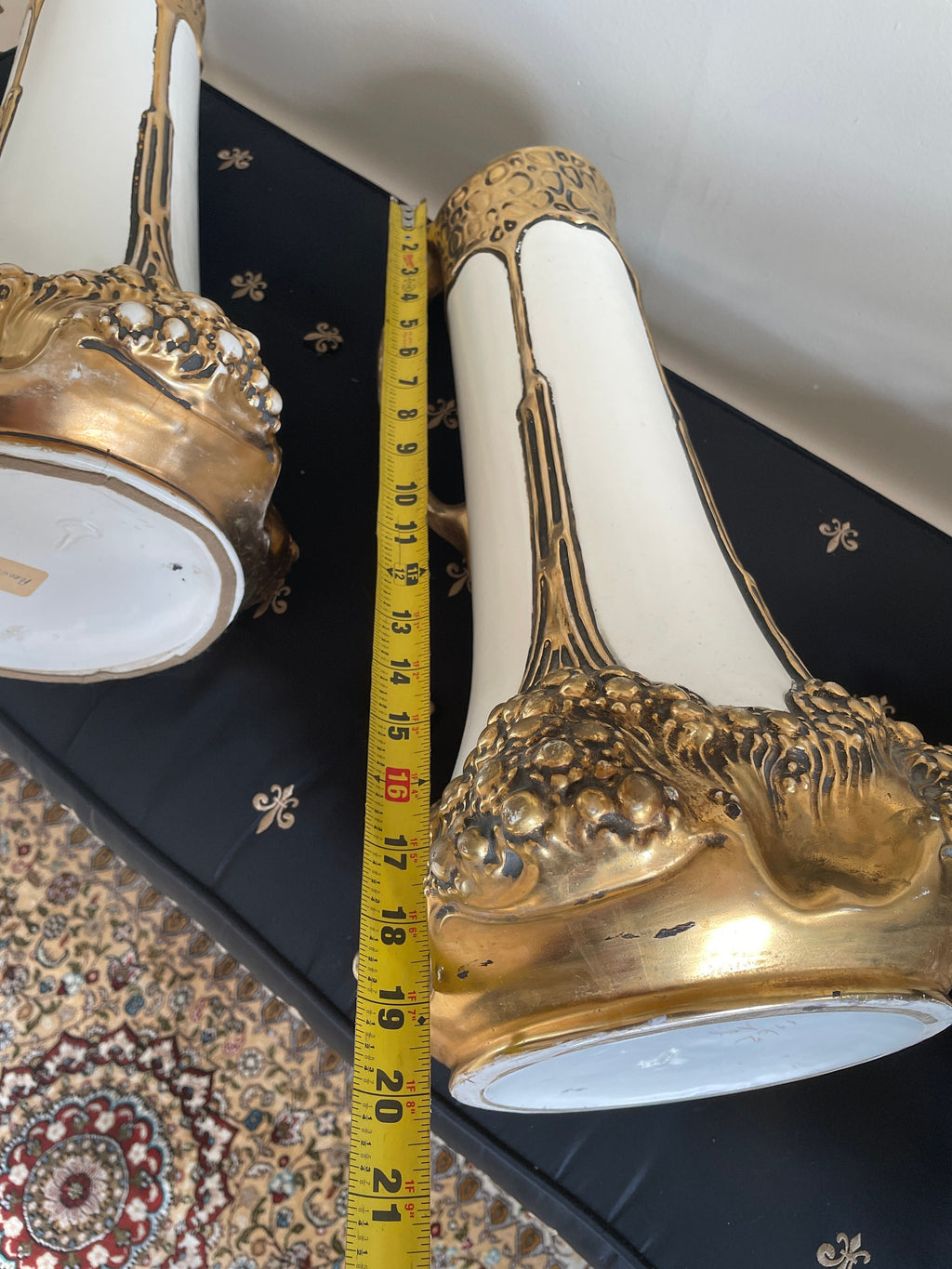 Pair of Antique Gold Gilded Porcelain Art Nouveau Austria Pottery Tall Vases by Julius Dressler Collectible Home Decor Rare Unique Pieces