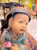 Antique Chinese Child Statue Holding Flower Asian Composition Figure Oriental Decorative Sculpture 16”