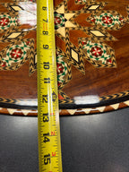 Vintage Inlaid Wood Tray: Damascus Geometric Star Mosaic Wall Hanging