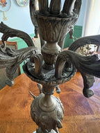 1800s Antique Gilt Ornate Brass 9 Light Italian Candelabra Electrified on Marble Stand
