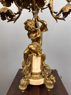 Antique French Ormolu Cherub Candelabra Pair, Gilt Bronze Marble Base Louis XVI Style