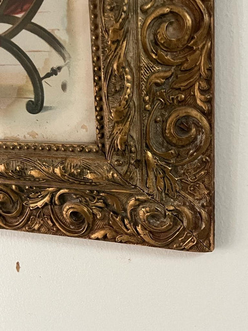 Antique Gilded Frame Art Victorian Courting Scene Romantic Wall Decor Ornate Gold Frame Classical Style Interior Collectible Wall Hanging